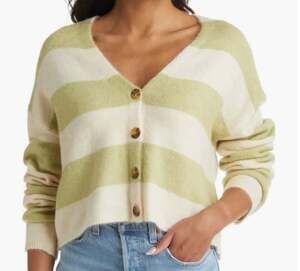 Billabong Summer Luvin Striped Agave and Ivory Cropped Cardigan